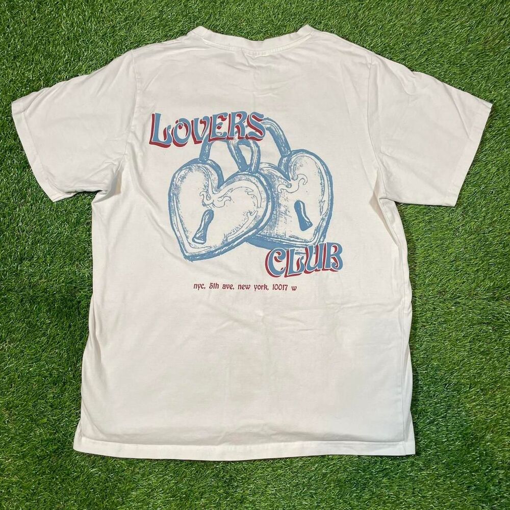 Daisy Street locked heart graphic lovers club streetwear white tee size L